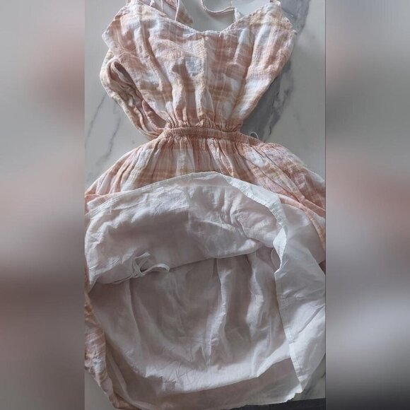 Cottagecore American Eagle Mini Dress Sz Small Plaid Backless Summer Sundress - Picture 4 of 7